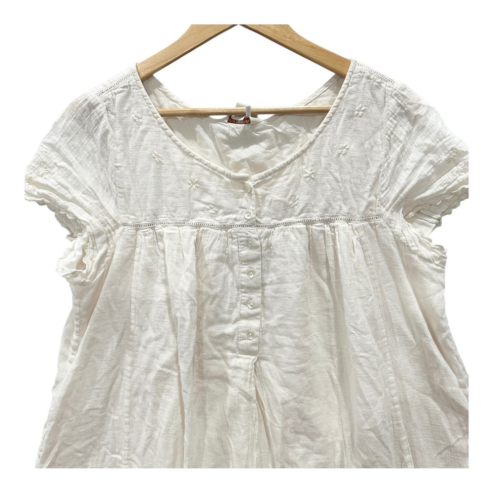 April Cornell Womens L White Cotton Embroidered Midi Dress Cottagecore Prairie - Picture 2 of 8